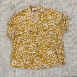 Maeve by Anthropologie Amira Utility Blouse Zebra Print Yellow White V-Neck Sz S